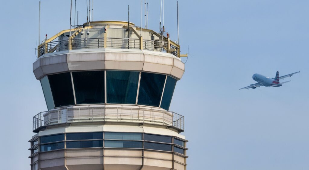 Plane flying near Air Traffic Control tower