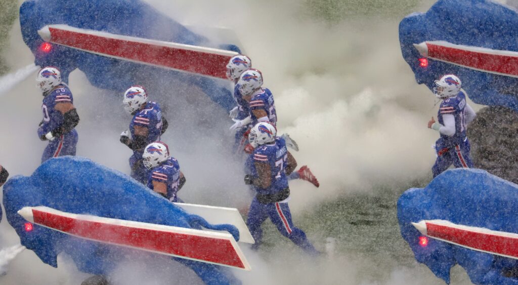 Buffalo Bills run onto the field.