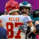 Jason Kelce hugging Travis Kelce