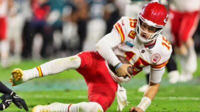 Patrick Mahomes sliding to the ground