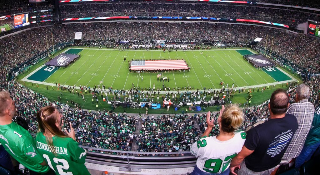 Eagles stadium and flag on field