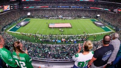 Eagles stadium and flag on field