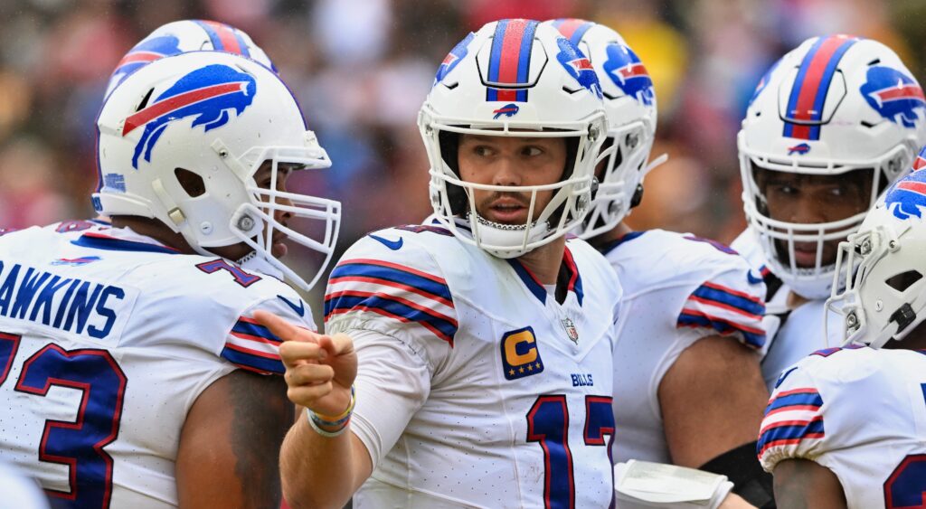 Buffalo Bills players in huddle