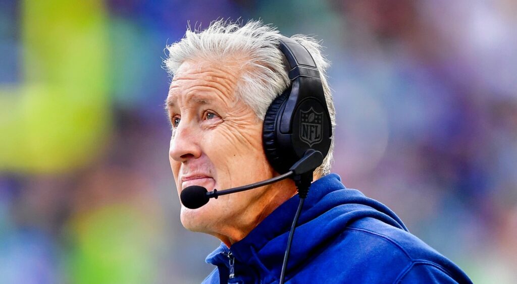 Pete Carroll of Seattle Seahawks looking on.