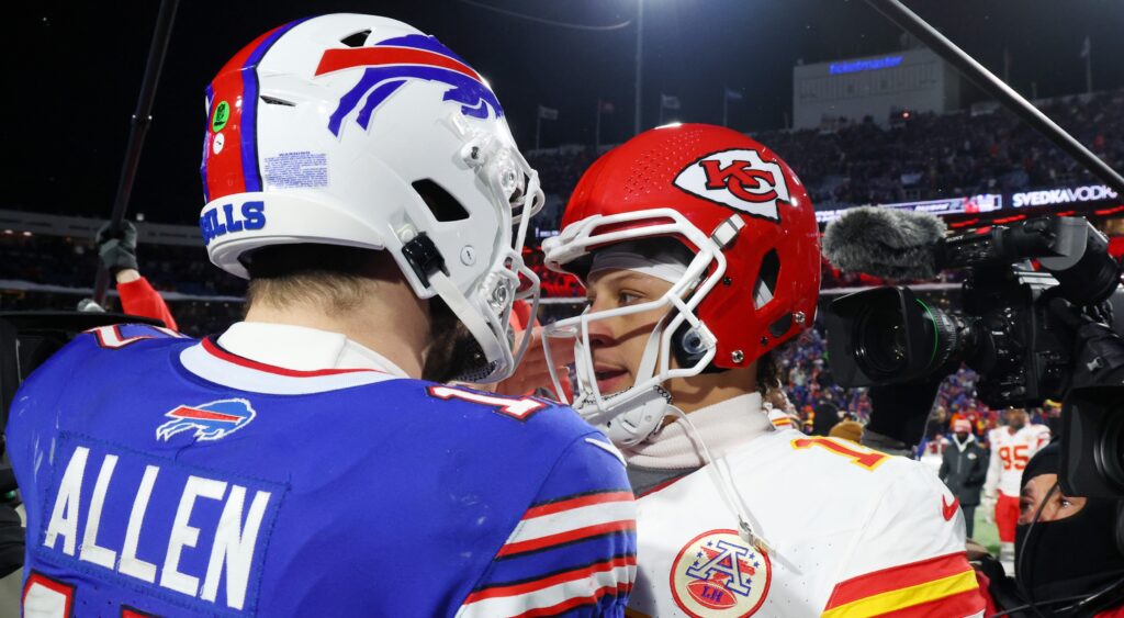 Patrick Mahomes and Josh Allen speaking to ech other