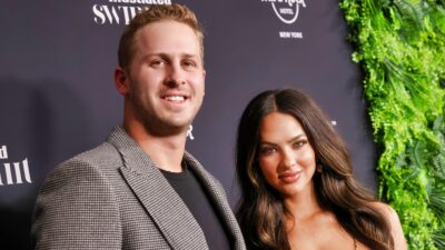 Jared Goff and Christen Harper posing