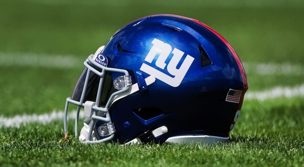 New York Giants helmet on field