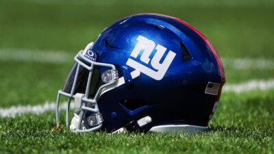 New York Giants helmet on field