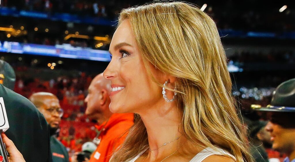 Molly McGrath conduction an on-field interview