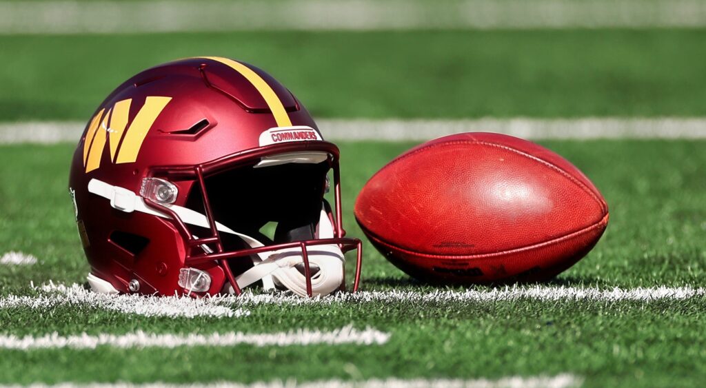 Washington Commanders helmet and football 