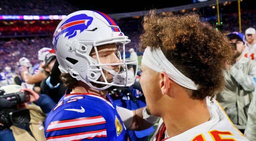 Josh Allen and Patrick Mahomes speaking after game.