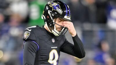 Justin Tucker looking frustrated