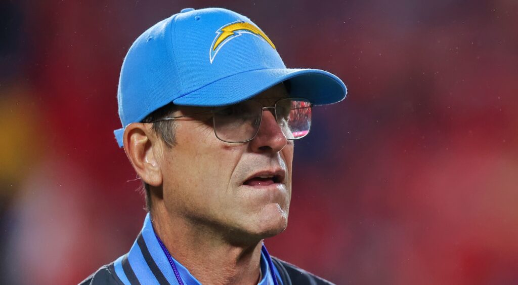 Jim Harbaugh in Chargers cap