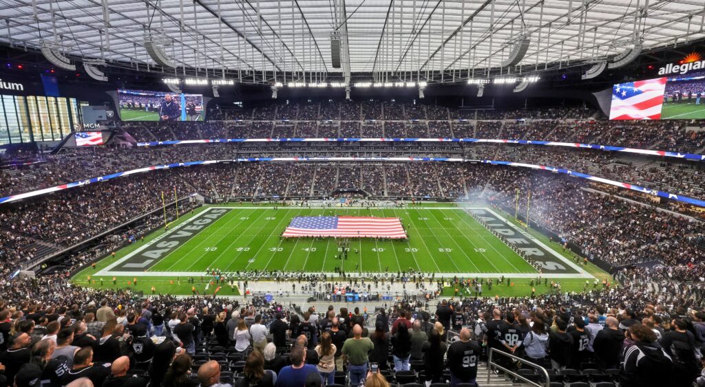 National Anthem with flag on field