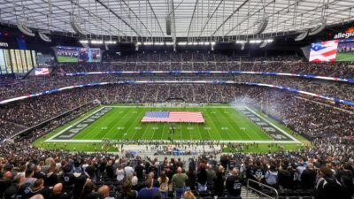 National Anthem with flag on field