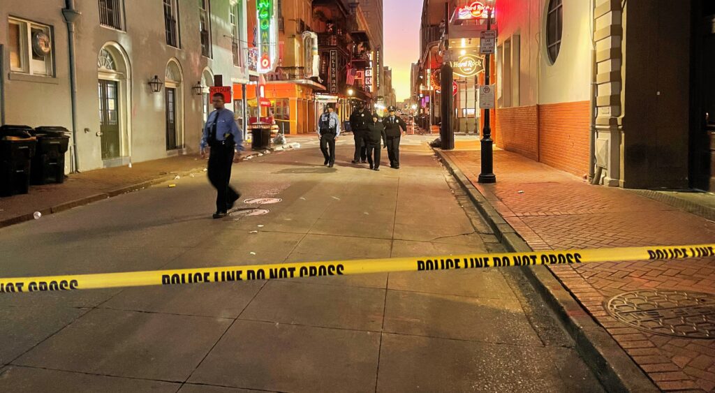 Bourbon Street in New Orleans with crime scene tape