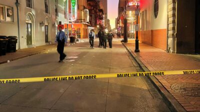 Bourbon Street in New Orleans with crime scene tape