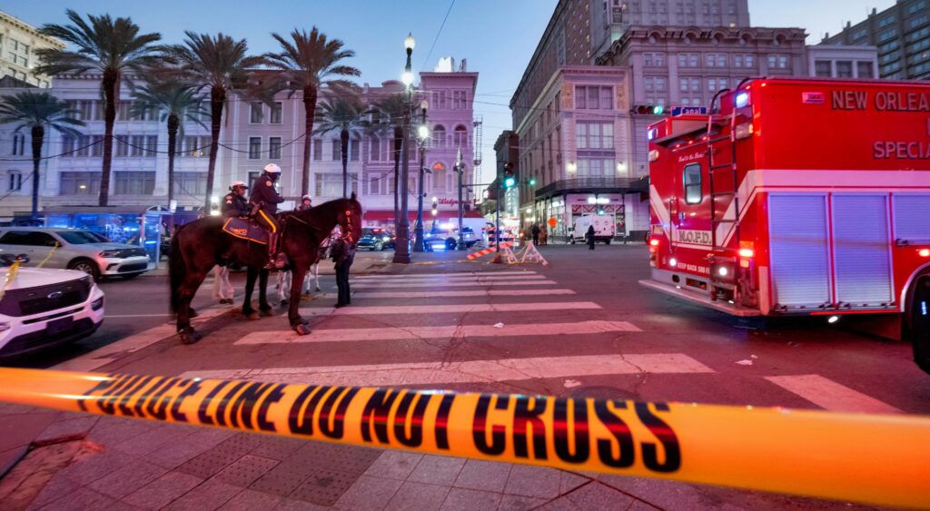 Police tape near Bourbon Street in New Orleans 