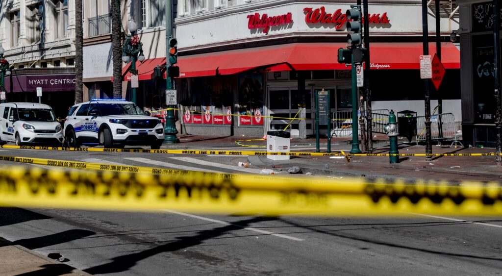 The French Quarter, near Bourbon Street  with crime tape