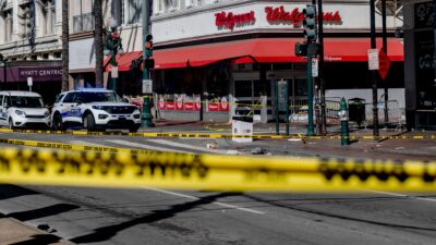 The French Quarter, near Bourbon Street with crime tape