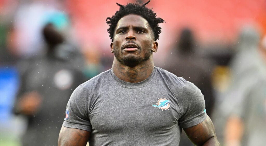 Tyreek Hill in Dolphins shirt