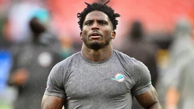 Tyreek Hill in Dolphins shirt