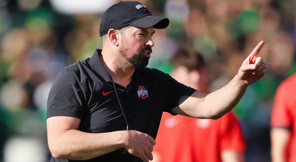 Ohio State Buckeyes HC Ryan Day pointing