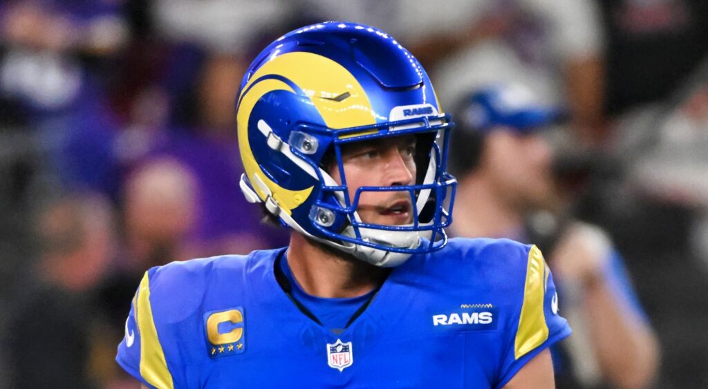 Matthew Stafford of Los Angeles Rams looking on.