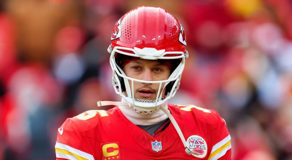 Patrick Mahomes of Kansas City Chiefs looking on.