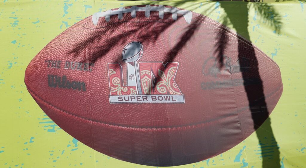 Super Bowl 59 logo shown outside. The Super Bowl logo conspiracy theory lives on.