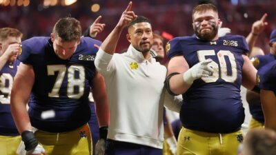 Notre Dame head coach Marcus Freeman