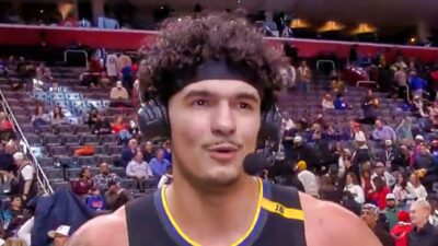 Gui Santos discusses his crucial role in the Warriors' hard-fought win over the Detroit Pistons, highlighting his impactful performance