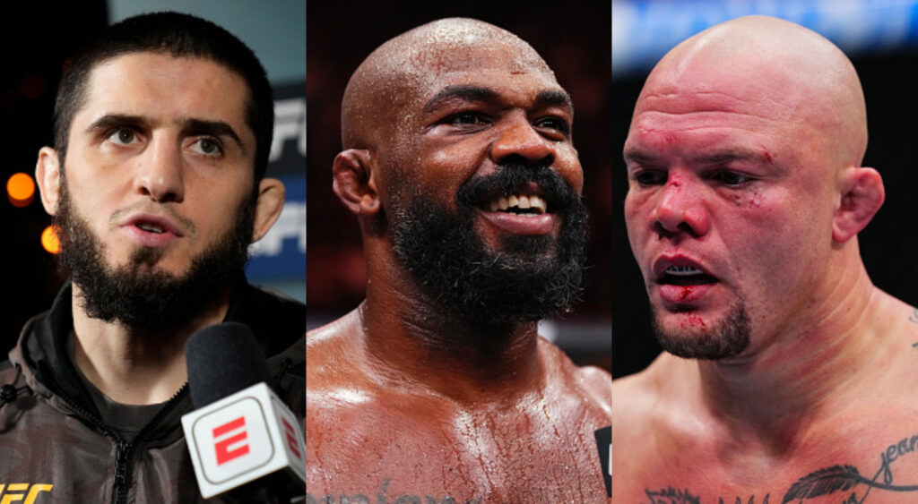 Islam Makhachev, Jon Jones, and Anthony Smith