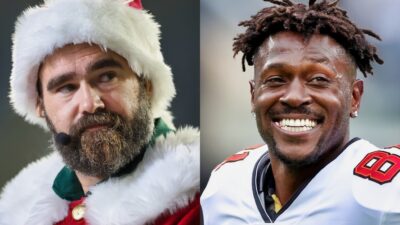 Photos of Jason Kelce in Santa suit and Antonio Brown smiling