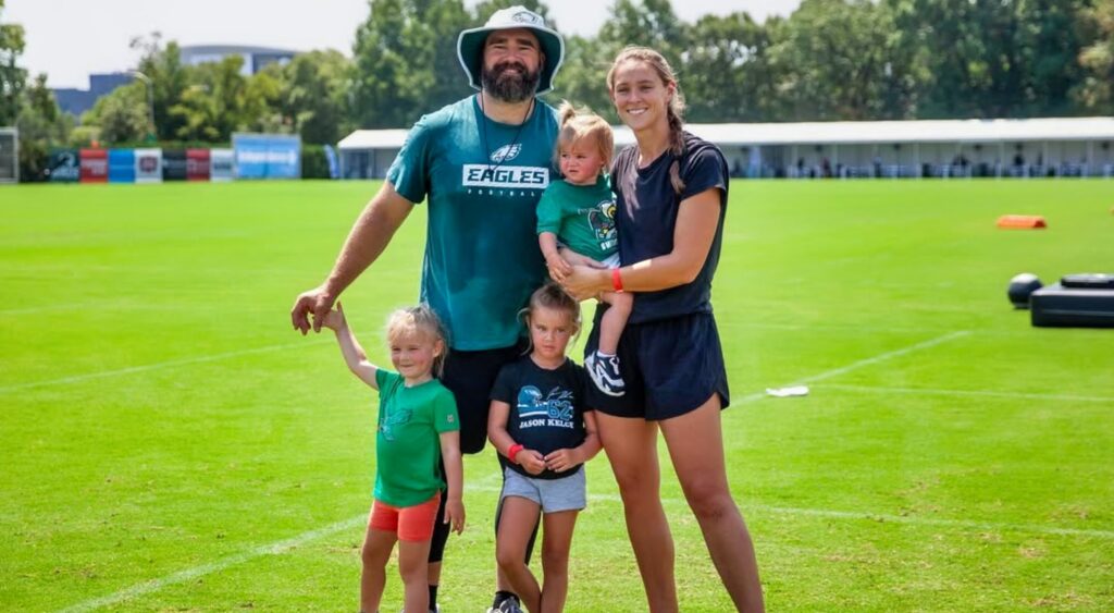 Jason and Kylie Kelce with their kids