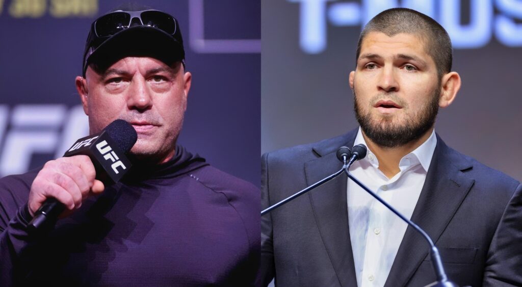 Joe Rogan labeled Khabib Nurmagomedov's opponent a 'cheater' after a viral video showed the fighter wrestling a bear in his youth