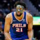 Joel Embiid of the Philadelphia 76ers dribbling the ball