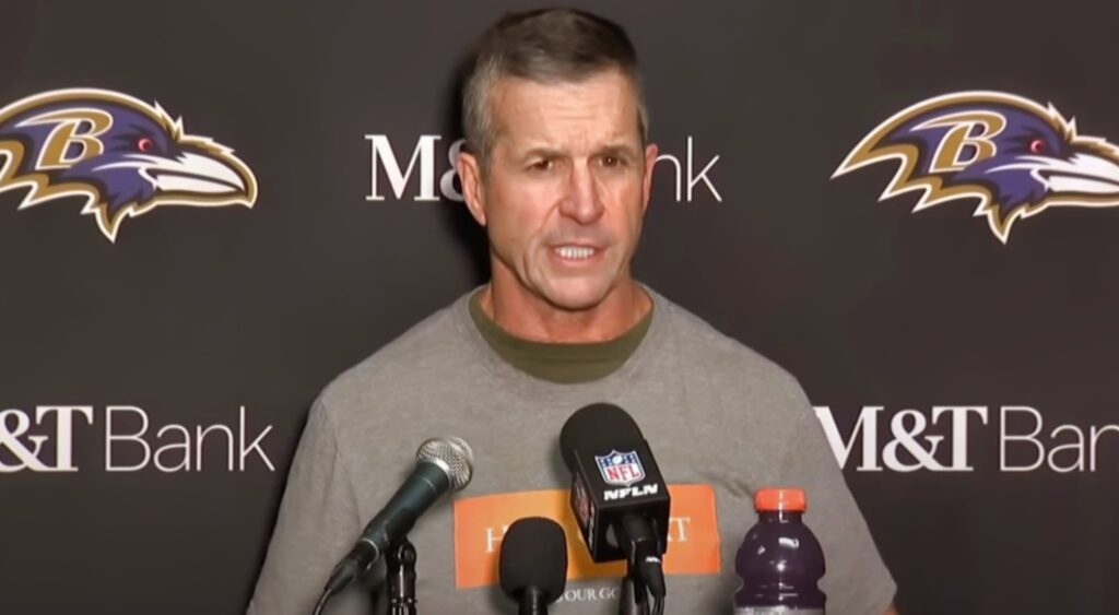 John Harbaugh speaking to reporters