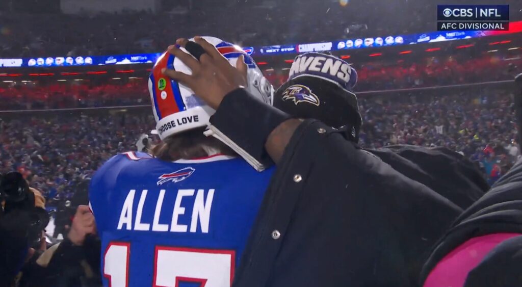 Josh Allen and Lamar Jackson during postgame handshake.