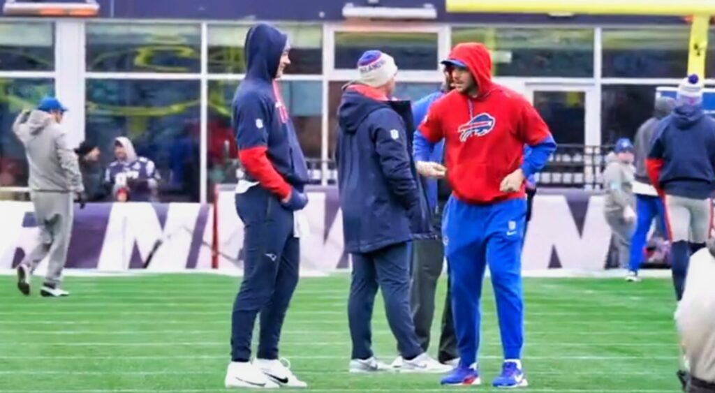 Josh Allen and Drake Maye on field