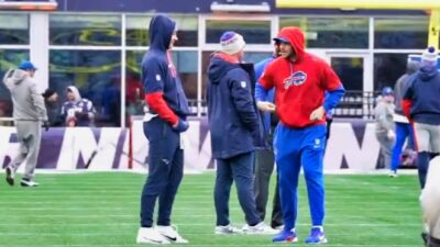 Josh Allen and Drake Maye on field