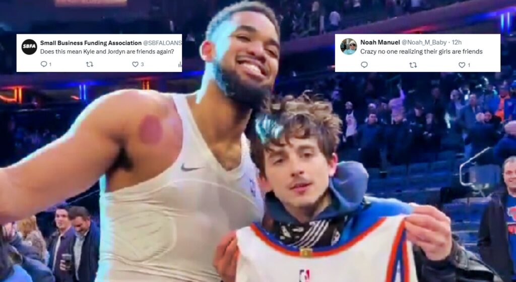 Karl-Anthony Towns And Timothée Chalamet’s Courtside Interaction