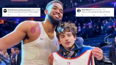 Karl-Anthony Towns And Timothée Chalamet’s Courtside Interaction