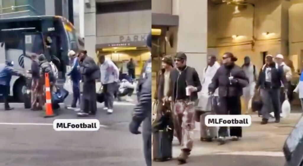 Los Angeles Rams players leaving hotel