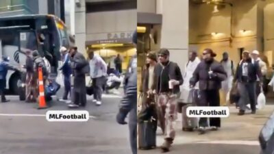 Los Angeles Rams players leaving hotel