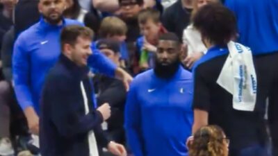 Luka Dončić is caught on camera hilariously trolling Dereck Lively II and God Shammgod during the Mavs’ pre-game training session