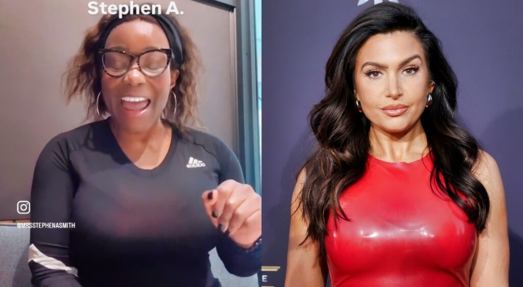 Photos of Nikita Smith speaking and photo of Molly Qerim in red outfit