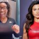 Photos of Nikita Smith speaking and photo of Molly Qerim in red outfit