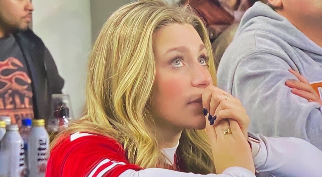 Female Ihio State fan at Cotton Bowl