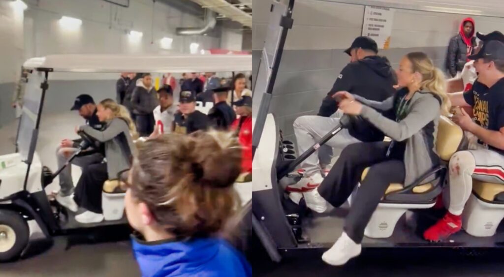 Ohio State players in golf cart